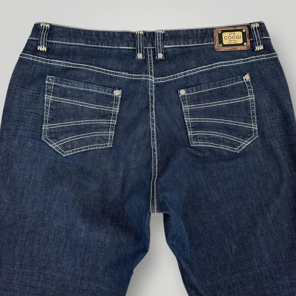 Coogi Jeans Womens 22 (44x33.5) Blue Dark Wash Straight High Rise Studded Denim